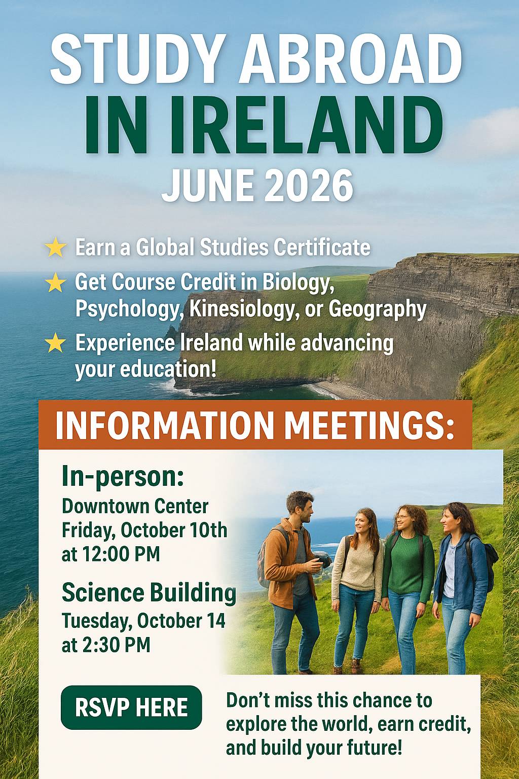 Ireland June 2026 October information meetings In-person 12pm October 10th Lubbock Downtown and In-person 2:30pm October 14th